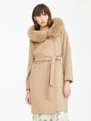 Studio Mango Fur Insert Hooded Wool Coat Beige